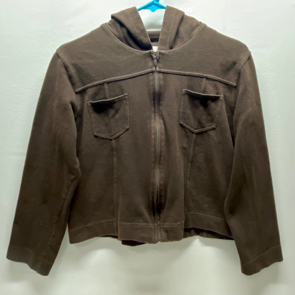 LOFT Ann Taylor Petites Y2K Hoodie Women's LP Large Petite Brown Full Zip Jacket